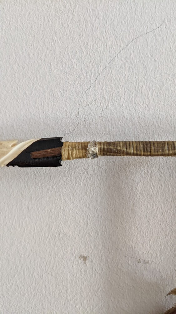 N.American Spear Arrow amulet leather & feather approx 33"L