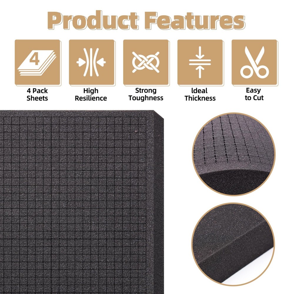 2 Size Pick and Pluck Foam Sheet,4 Pack Polyurethane Gun Case for BLACK