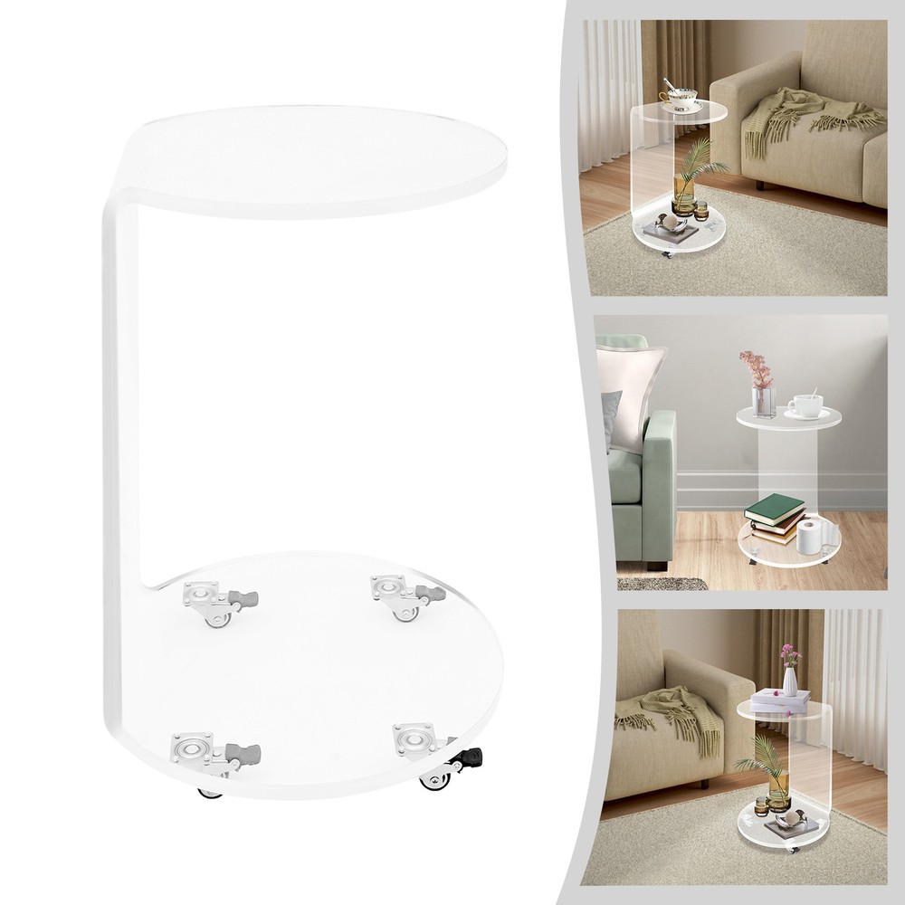 Acrylic Nightstand Side Table, Mobile Side Table, 2-tier Display End Table