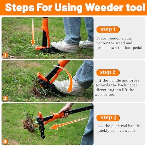 Heavy Duty Stand Up Weed Puller Tool, 39" Ergonomic Handle, 4 Steel Claws, Easy