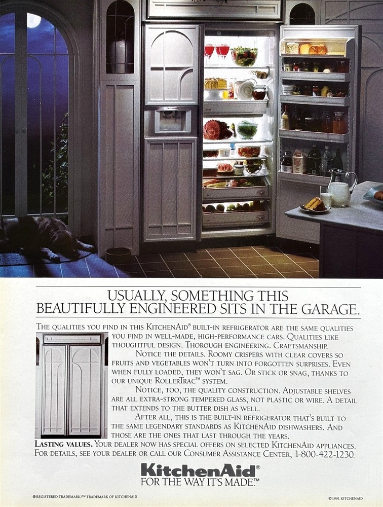 1991 KitchenAid Refrigerator Beautifully Designed Original PRINT AD