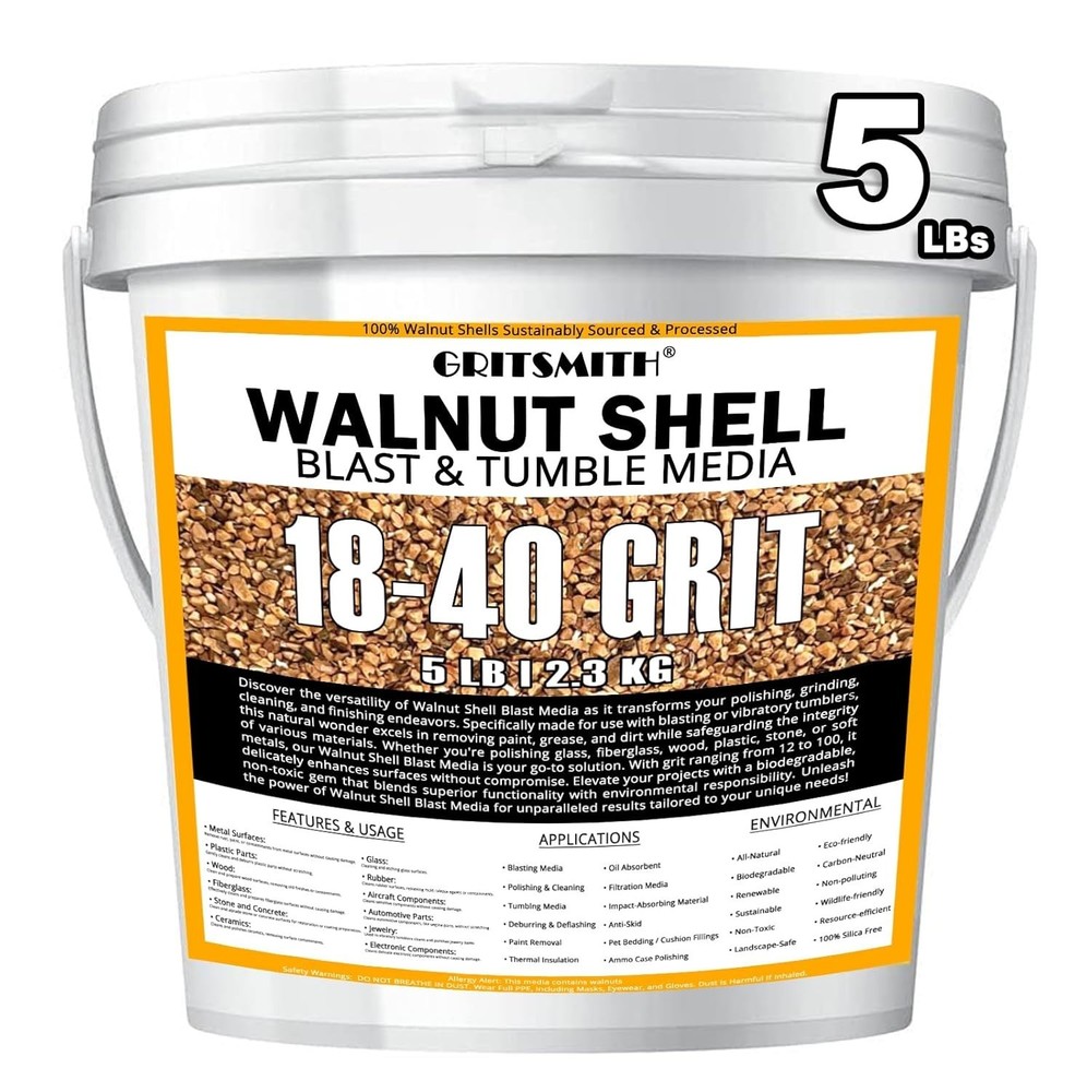 18-40 Grit Crushed Walnut Shells - 5 LBS for Effective Cleaning and Blasting