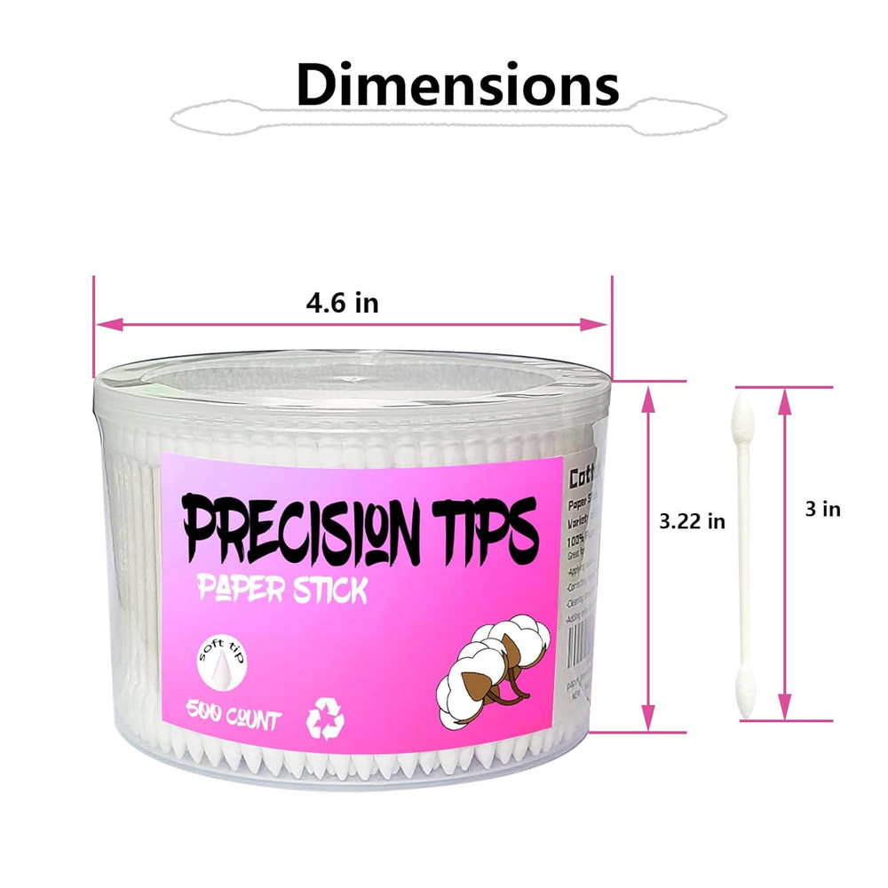 500pcs Double Pointed Cotton Swabs Precision Tips Makeup Cleaning Box
