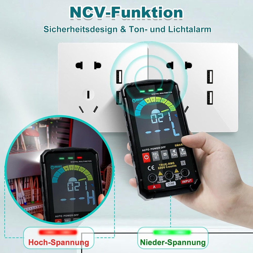 6000 Counts Smart Digital Multimeter TRMS Auto Range LCD Colour Display