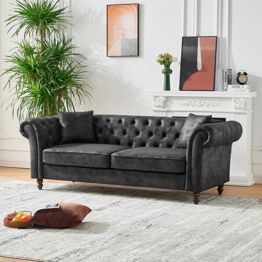 83"Chesterfield ‌tech Fabric Sofa,High-tech Fabric Roll Armrest Sofa,Upholstere