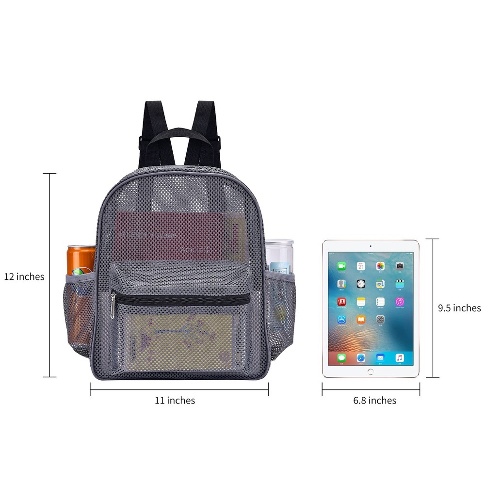 MAY TREE Grey Mesh Backpack for School, Beach, 11*4.5*12 inches,