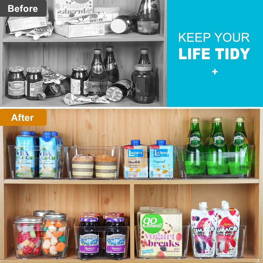 12 Pack Plastic Storage Bins, Clear Pantry Organizers and Storage, Multi-Use ...
