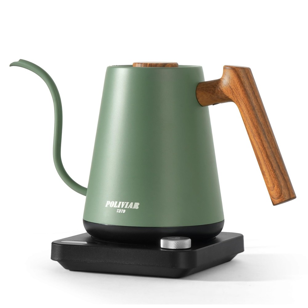 POLIVIAR Electric Gooseneck Kettle, 1350W Electric Tea Kettle Wood Pattern Ha...