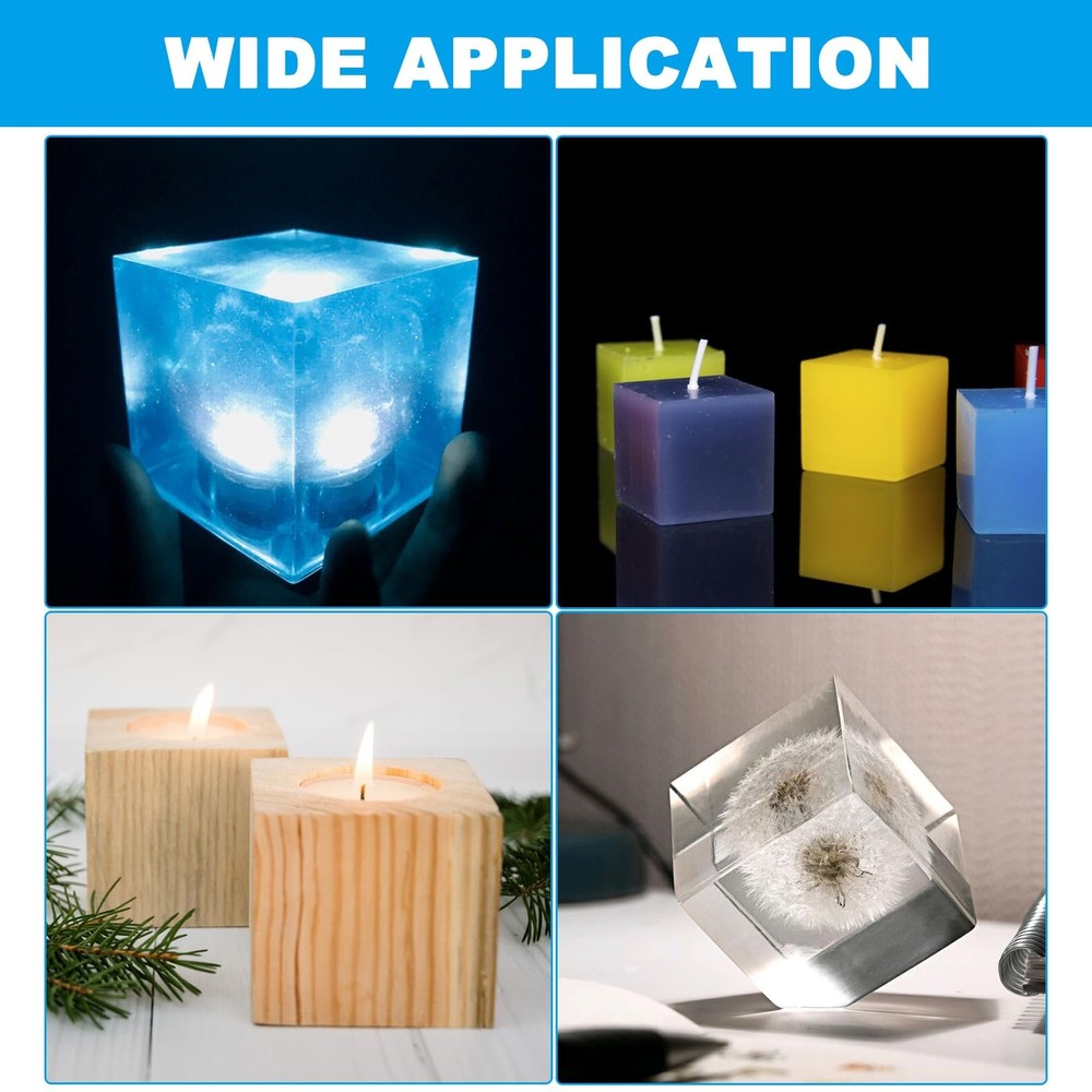 ABuff 2 Pack Square Resin Molds Cube Silicone Casting Molds, 2 Clear White