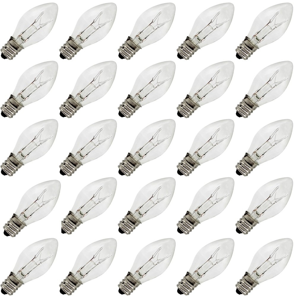 Box of 25 Clear Blinker Light Bulbs, C7 Candelabra Base,Random Blinking