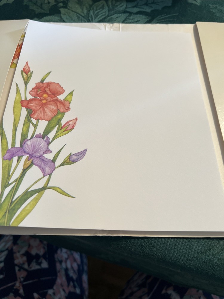 Vtg Current Stationery Set Iris Blossoms 1980