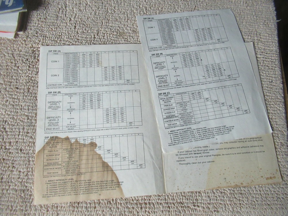 stained MAGIC SWORD CAPCOM original arcade video game machine manual