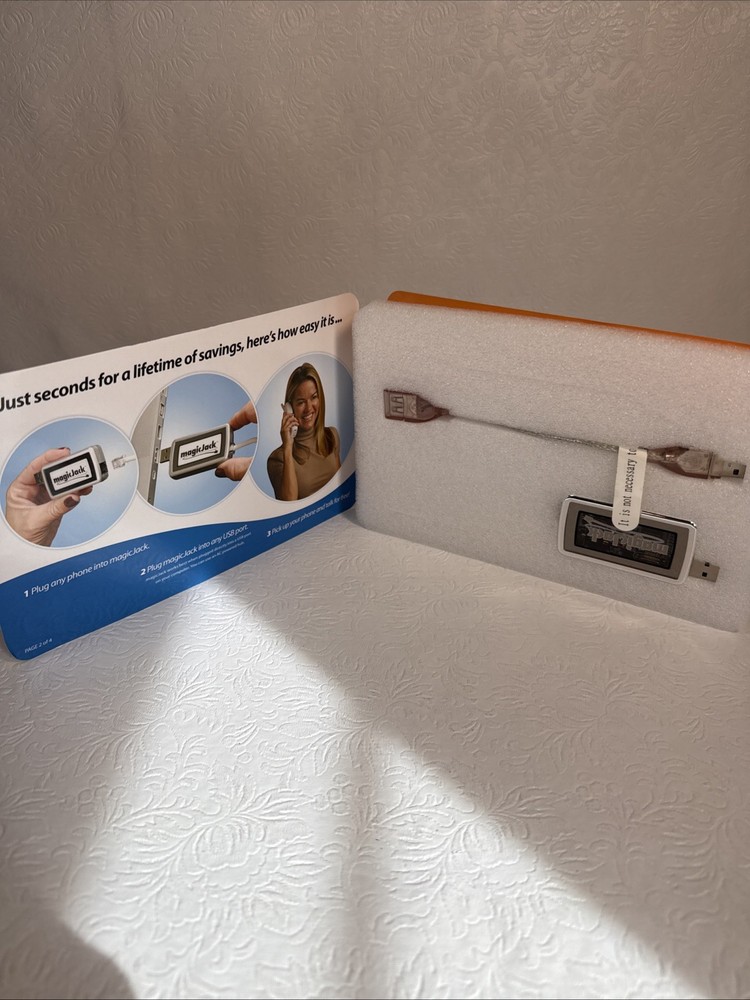 Magic Jack A921 Phone System USB Phone Jack Long Distance Calling Open Box Clear
