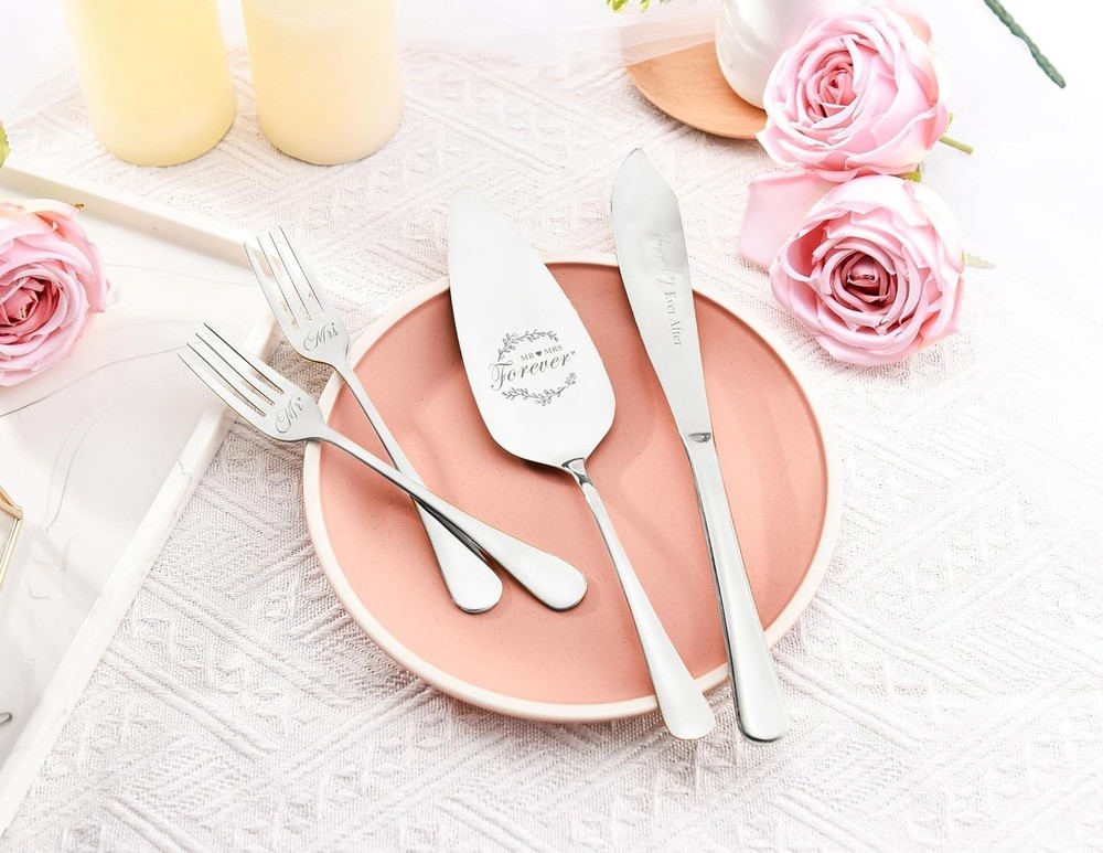 Rust-Resistant Silver Wedding Cake Cutting Set - Beautiful Keepsake for Couples