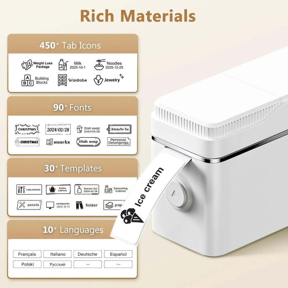 Polono Bluetooth Label Maker Thermal Printer, White, Model P31S - NEW!!!