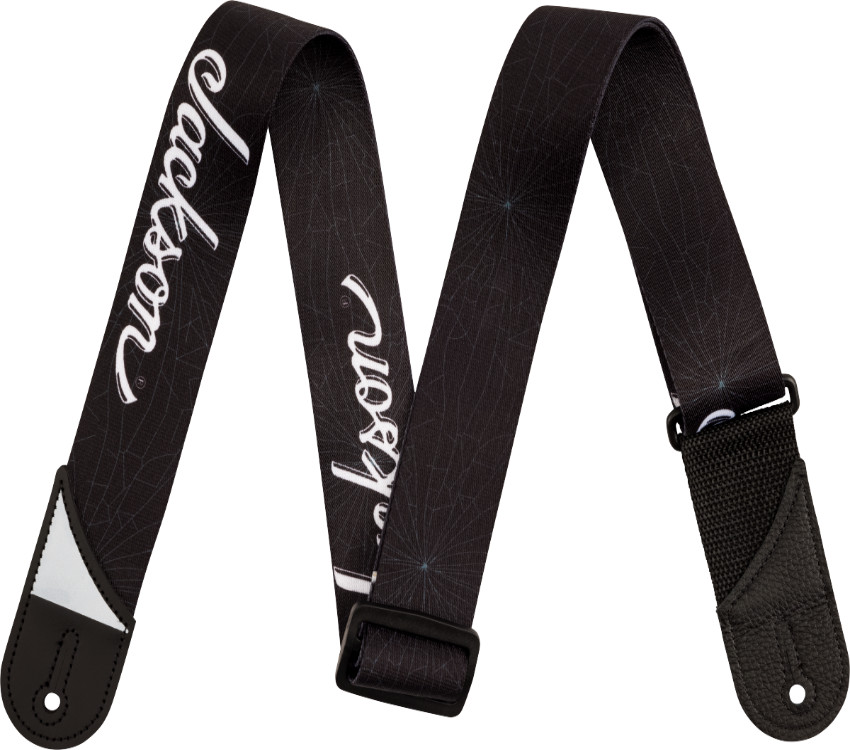 Jackson White Logo Guitar Strap, Adjustable, Black, 2" Wide