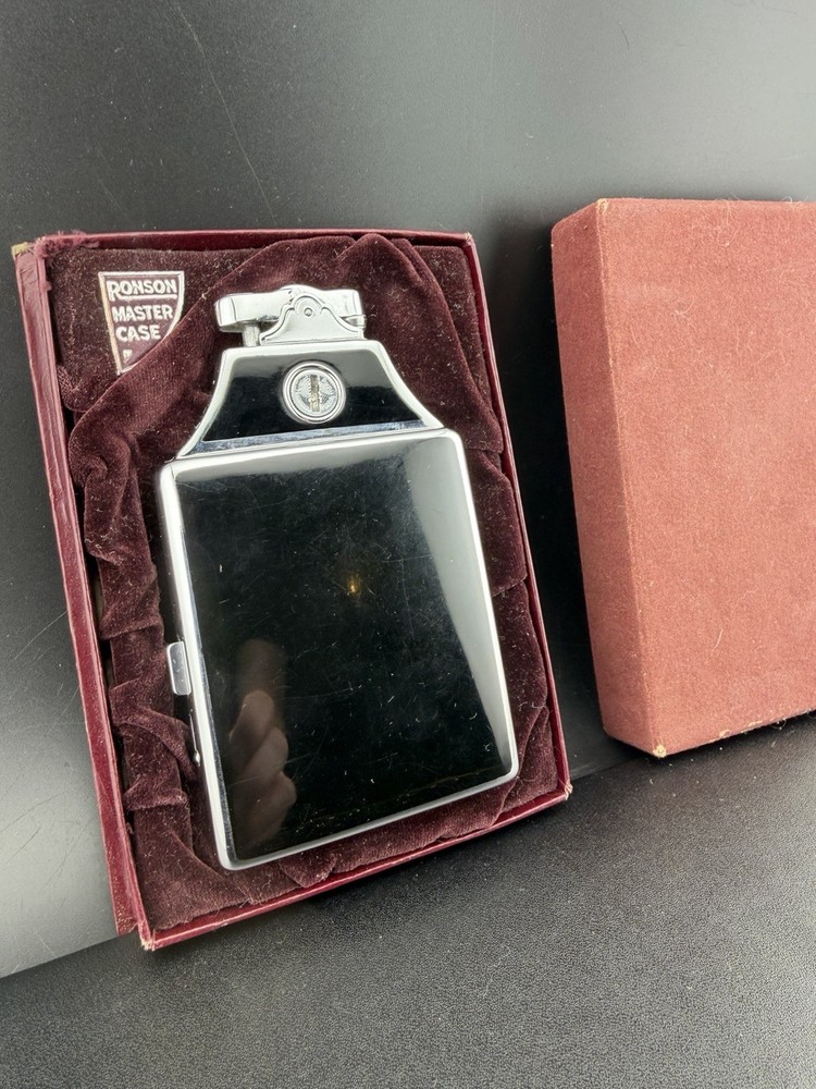 Ronson Mastercase Cigarette Case Lighter Combo Black Enamel Art Deco UNTESTED