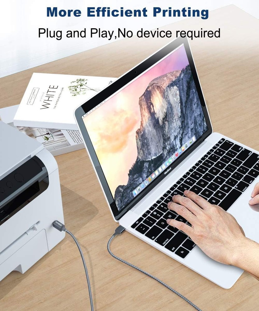 AkoaDa Printer Cable 10ft USB 2.0 Type A Male to B 10ft, grey