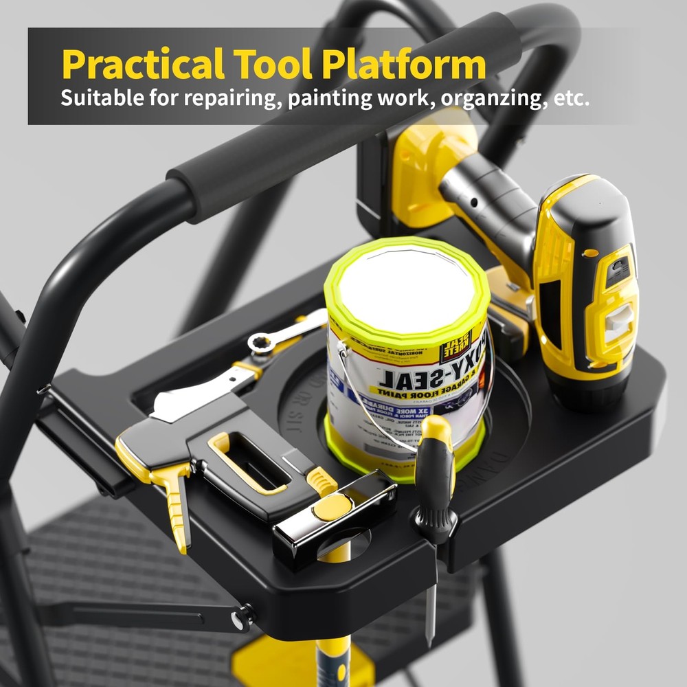KINGRACK 6 Step Ladder with Tool Platform, 6-Step Handrail, Black&yellow