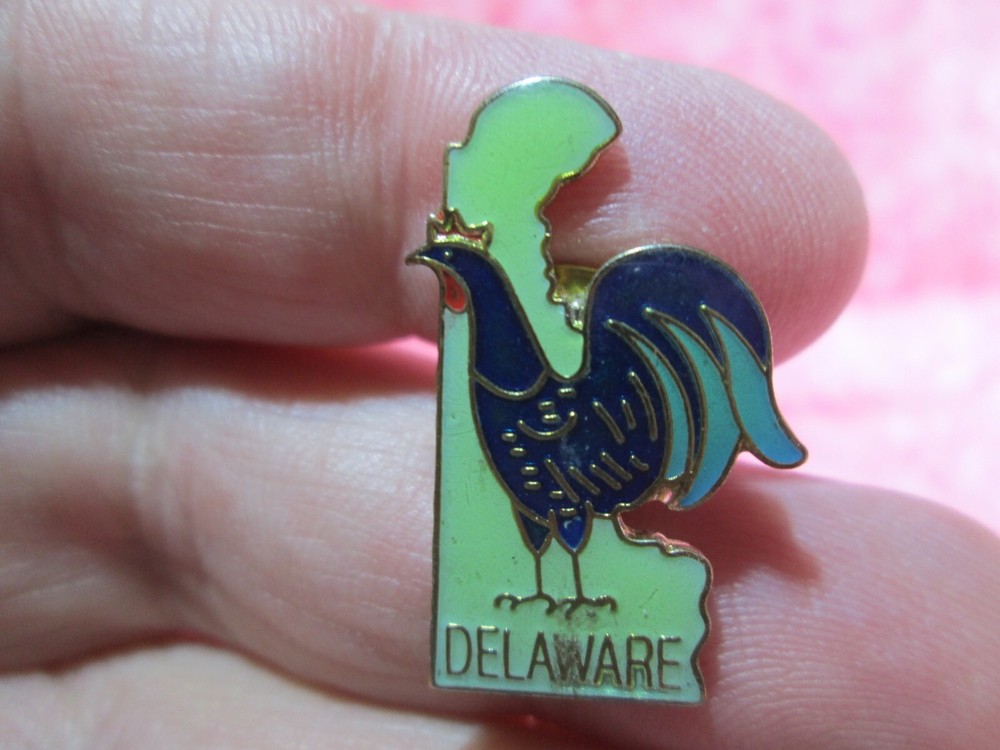 Delaware Souvenir Lapel Hat Pin - Rooster - State-Shaped - (A) 4E