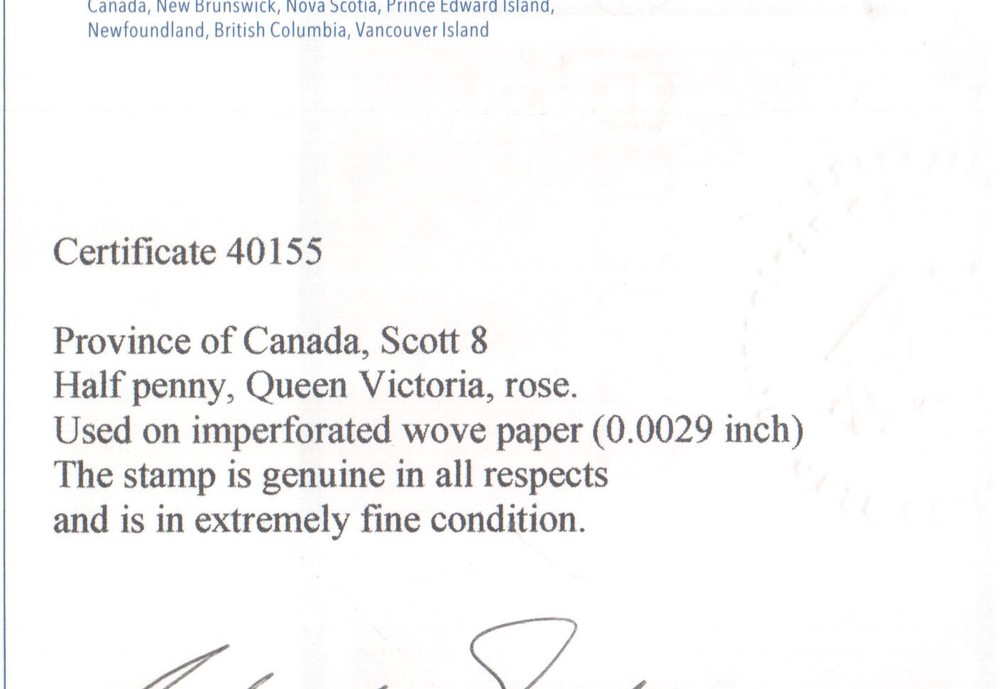 Canada #8 Extra Fine Used With Light Town Cancel **With Certificate**