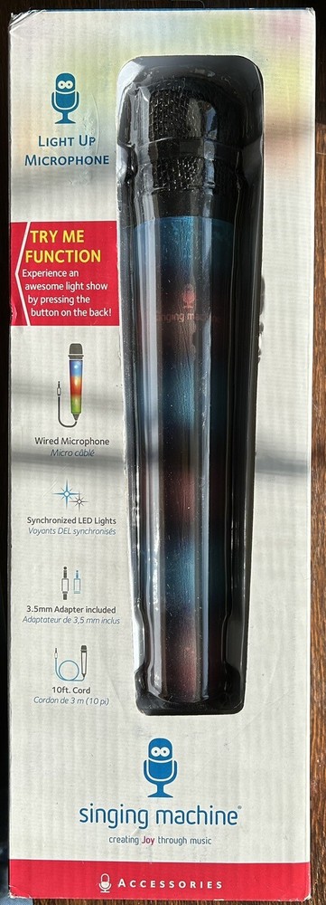 Singing Machine Light Up Multicolor Wired Microphone Synchronized LED Lights NEW