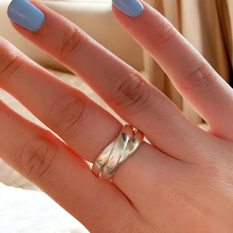 Triple Interlocked Sterling Silver Ring/Three Rolling Ring/Multi Band , All Size