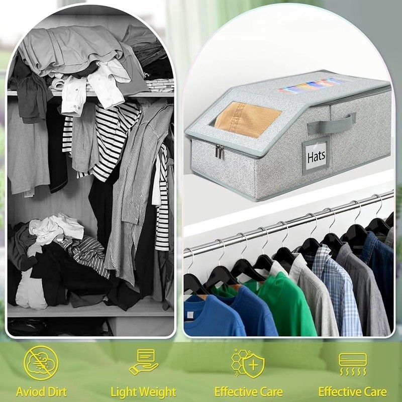 Hat Organizer Baseball Cap Storage Stackable Collapsible W/ Clear Windows New