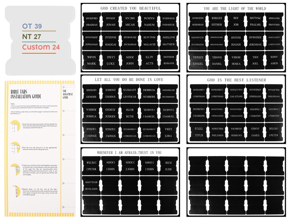 Bible Tabs Black for Men Paper Index Tabs Scripture Study Chapter Markers Set