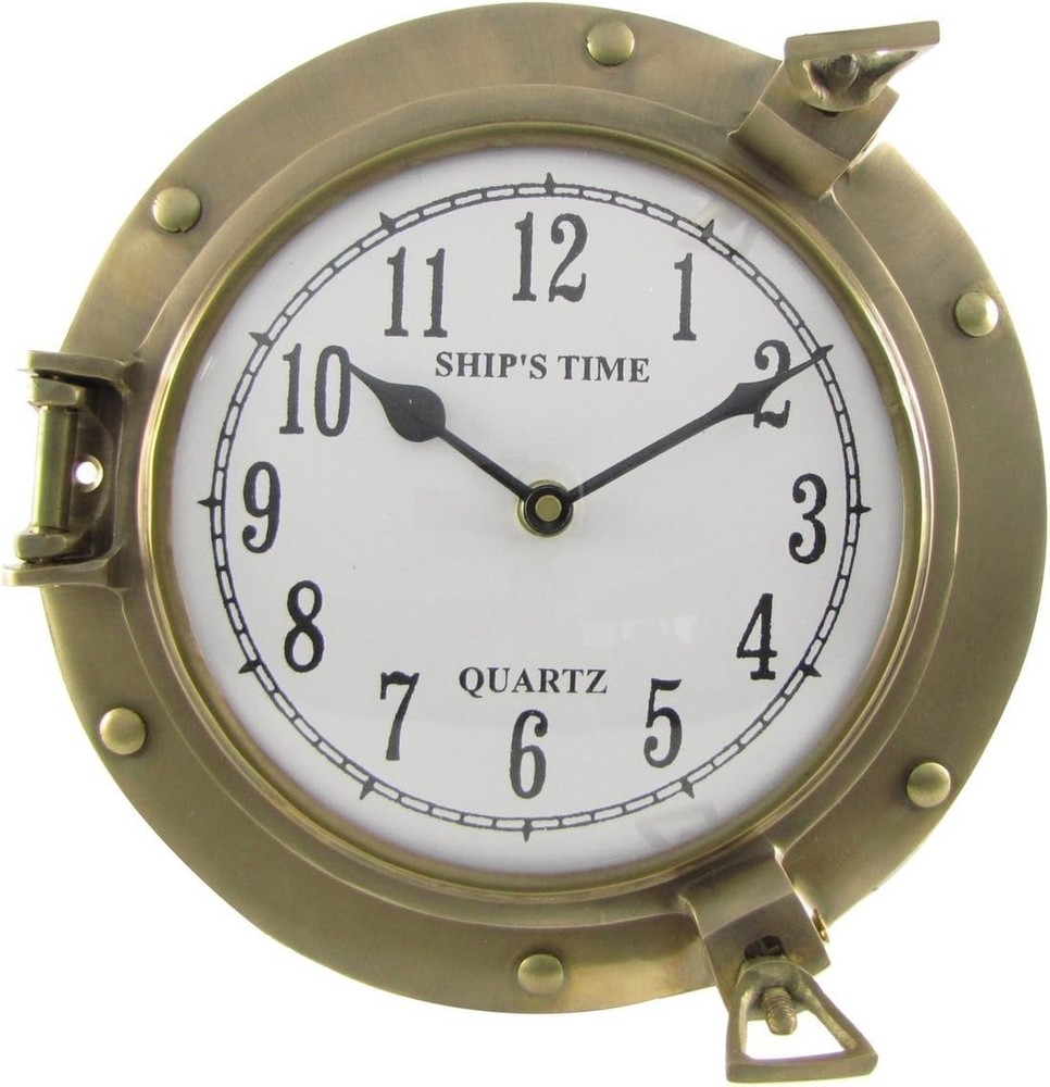 Ships Time Solid Brass Porthole Wall Clock Quartz Movement Nautical Home Decor