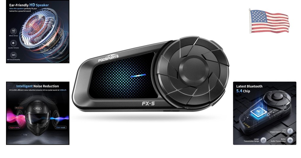 FX-S Bluetooth V5.4 Communication System - 20 Hours Battery & Dual Phone Support