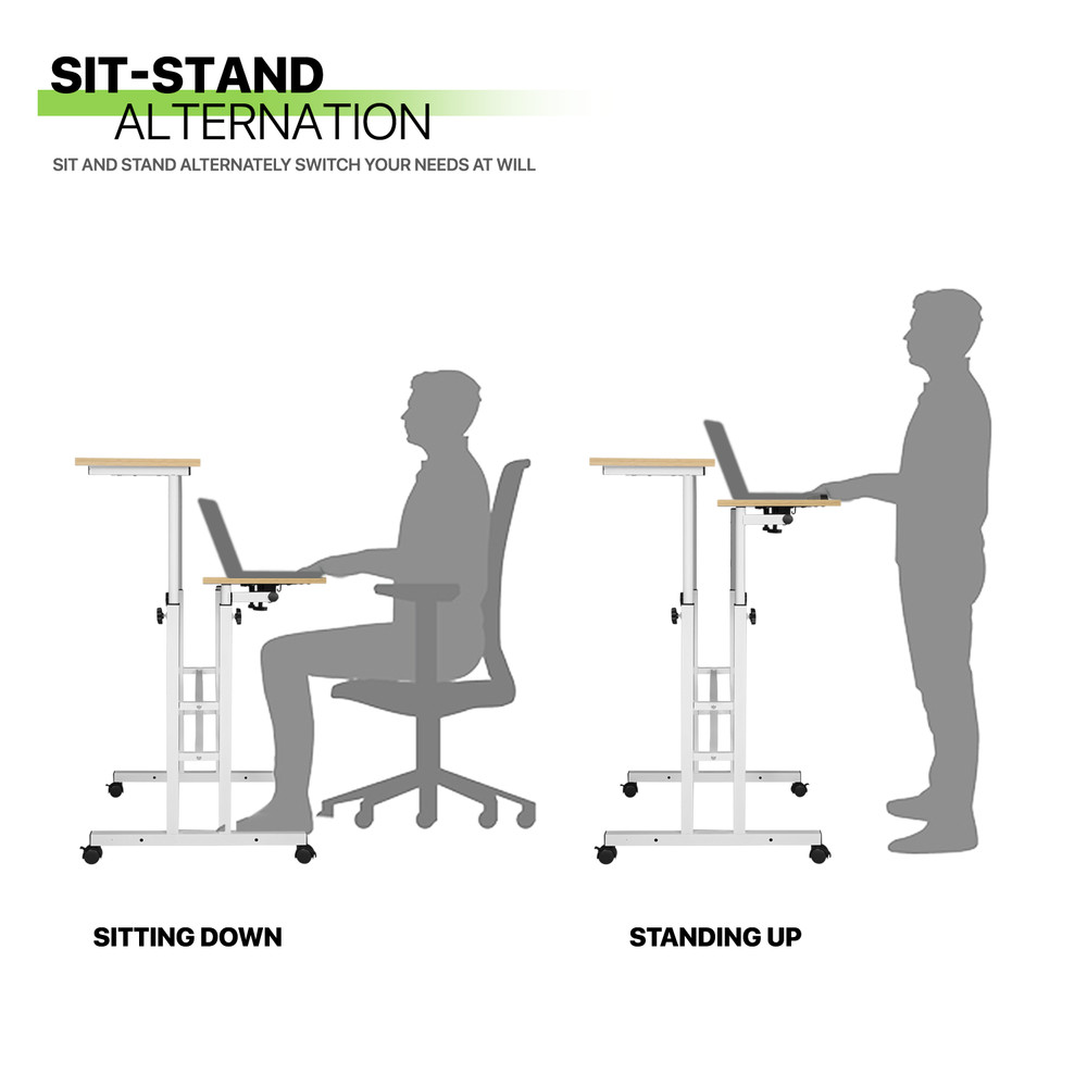 Rolling Laptop Desk Office Computer Table Adjustable Height Stand up Workstation