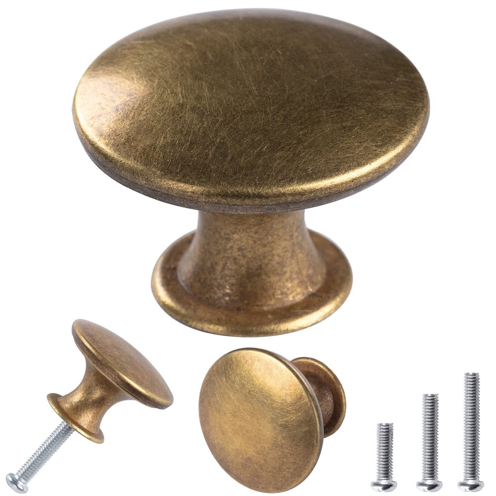30 Pack Delicate Design Round Antique Brass Kitchen Cabinet Knobs Cupboard Do...
