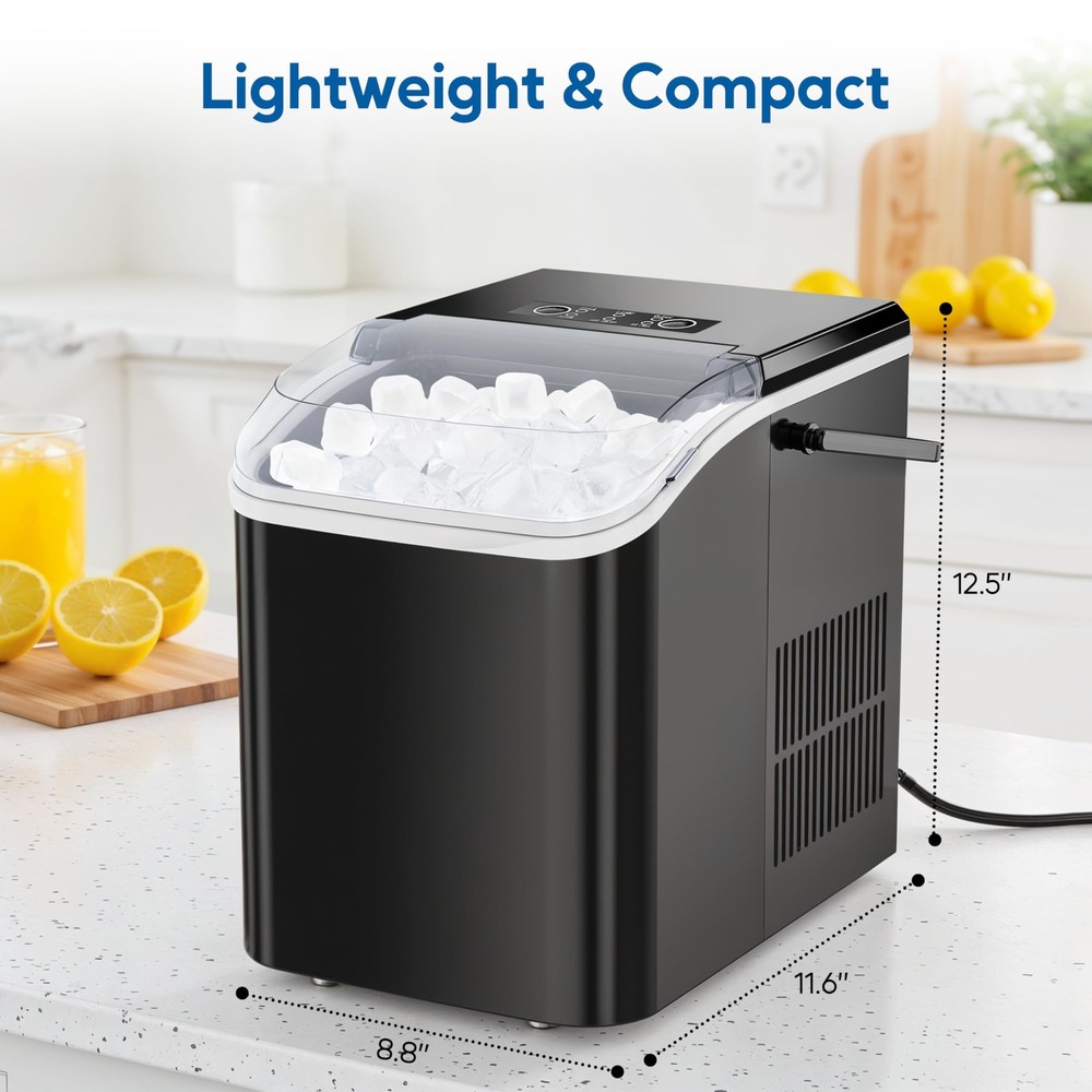 Self-Cleaning Countertop Ice Maker with Scoop Basket & Handle