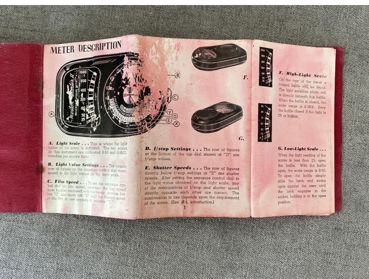 WESTON MASTER II Model 735 UNIVERSAL EXPOSURE LIGHT METER W/ CASE & Book