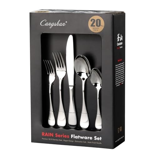 RAIN Series Stainless Flatware Set, Window Box, Matte Finish Handle () 20-Piece