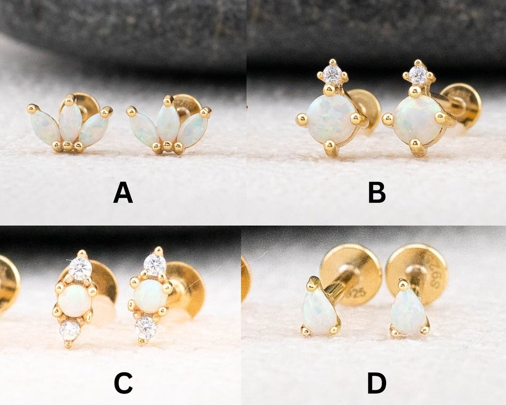925 Solid Sterling Silver Tiny fire opal flat back studs 14K Gold Vermeil
