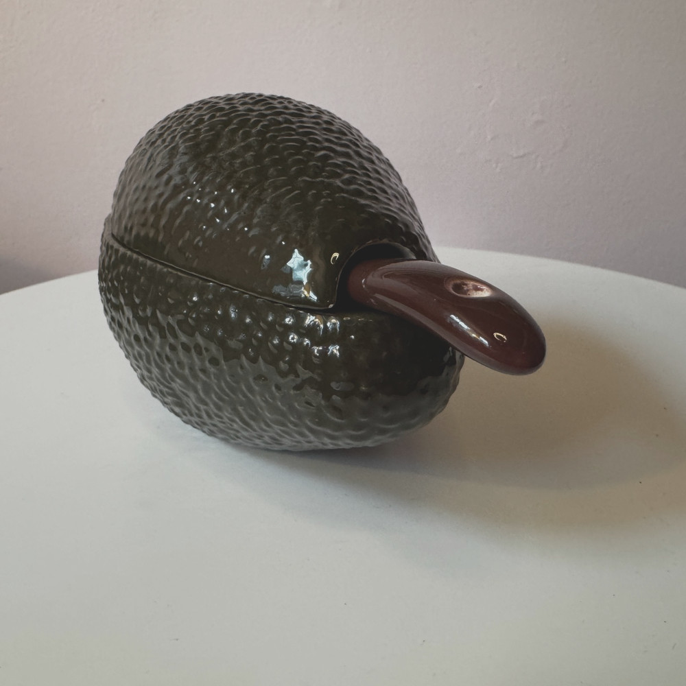 Avocado Shaped Lidded Ceramic Dish with Serving Spoon
