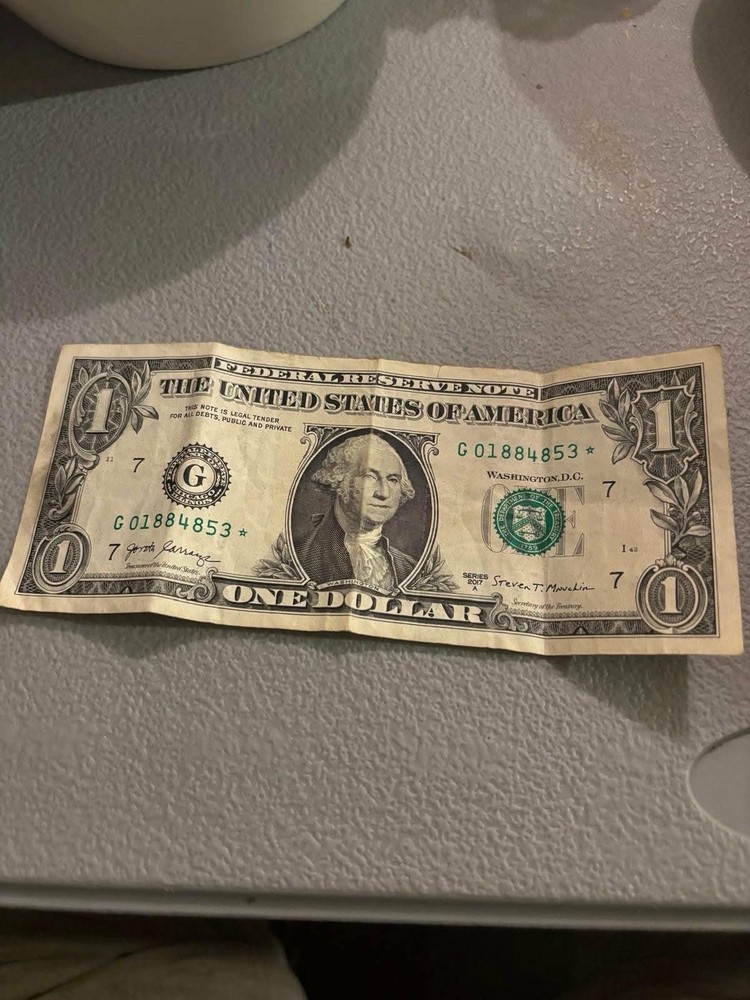 $1 US Dollar Error Note Missing Portrait Serial G01884853