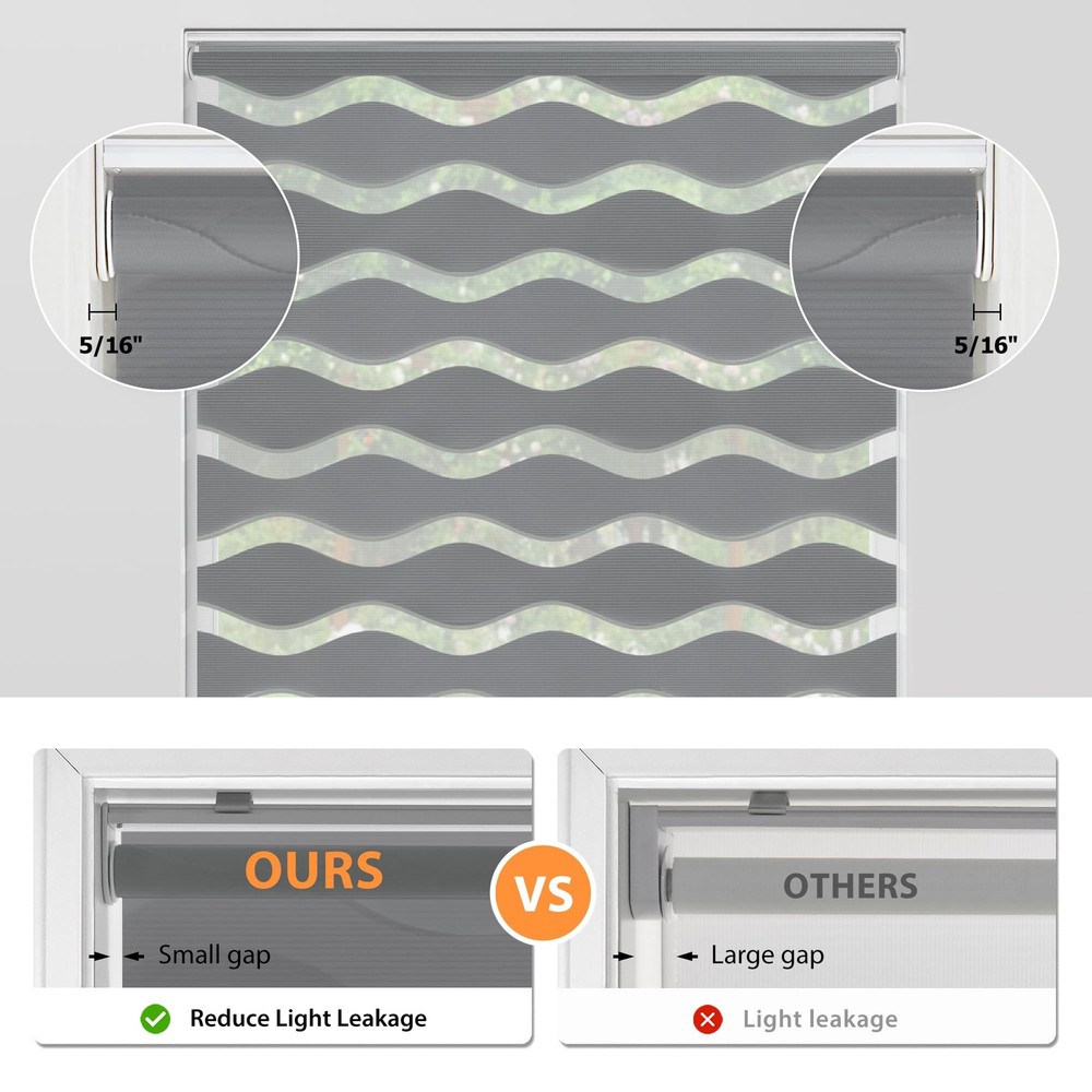 No Drill Cordless Zebra Blinds for Indoor Windows, Dual Layer Light Control R...