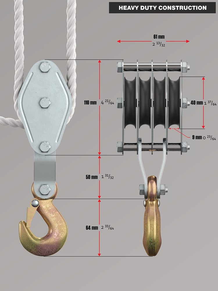Block and Tackle Pulley System for Lifting Objects - SoB 4000LB Large, Silver