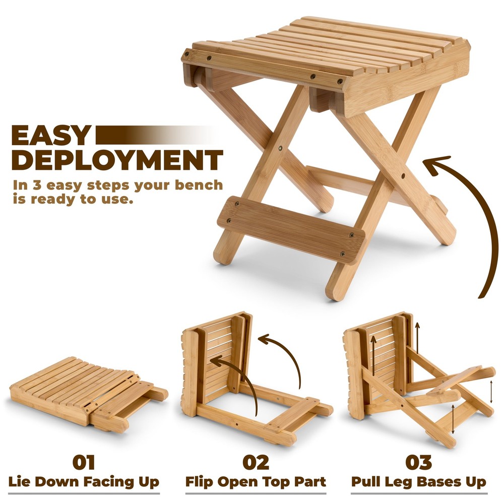 Sorbus Bamboo Folding Step Stool Bench, Natural