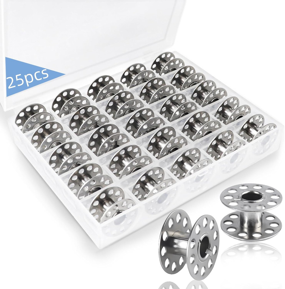 25 Pcs Metal Bobbins,Sewing Machine Bobbins Sewing Machine Accessories with Stor