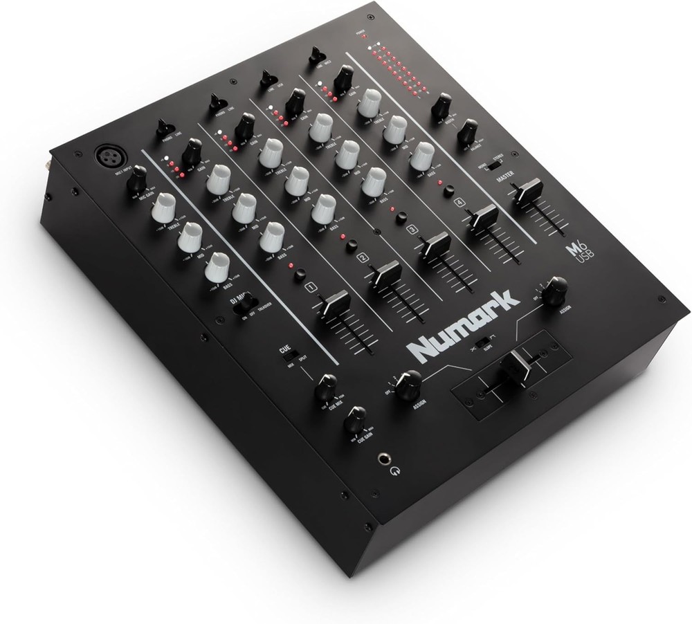 4-Channel USB DJ Mixer with Built-In Interface & Microphone Input – Silverblack
