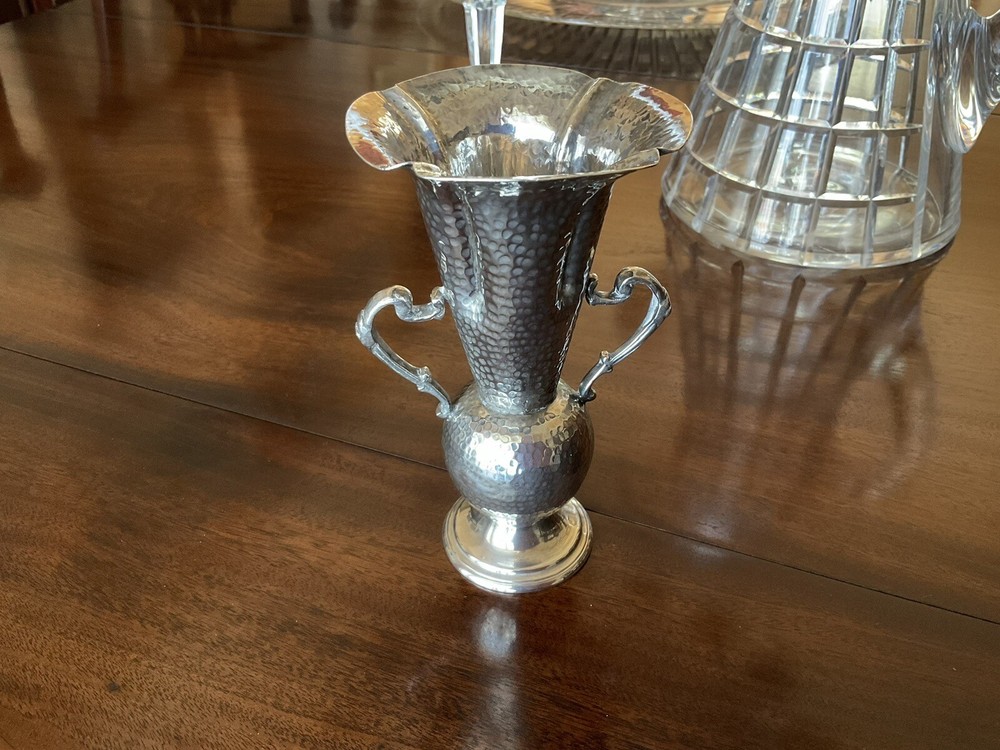 Marked Antique Hammered Silver Vase