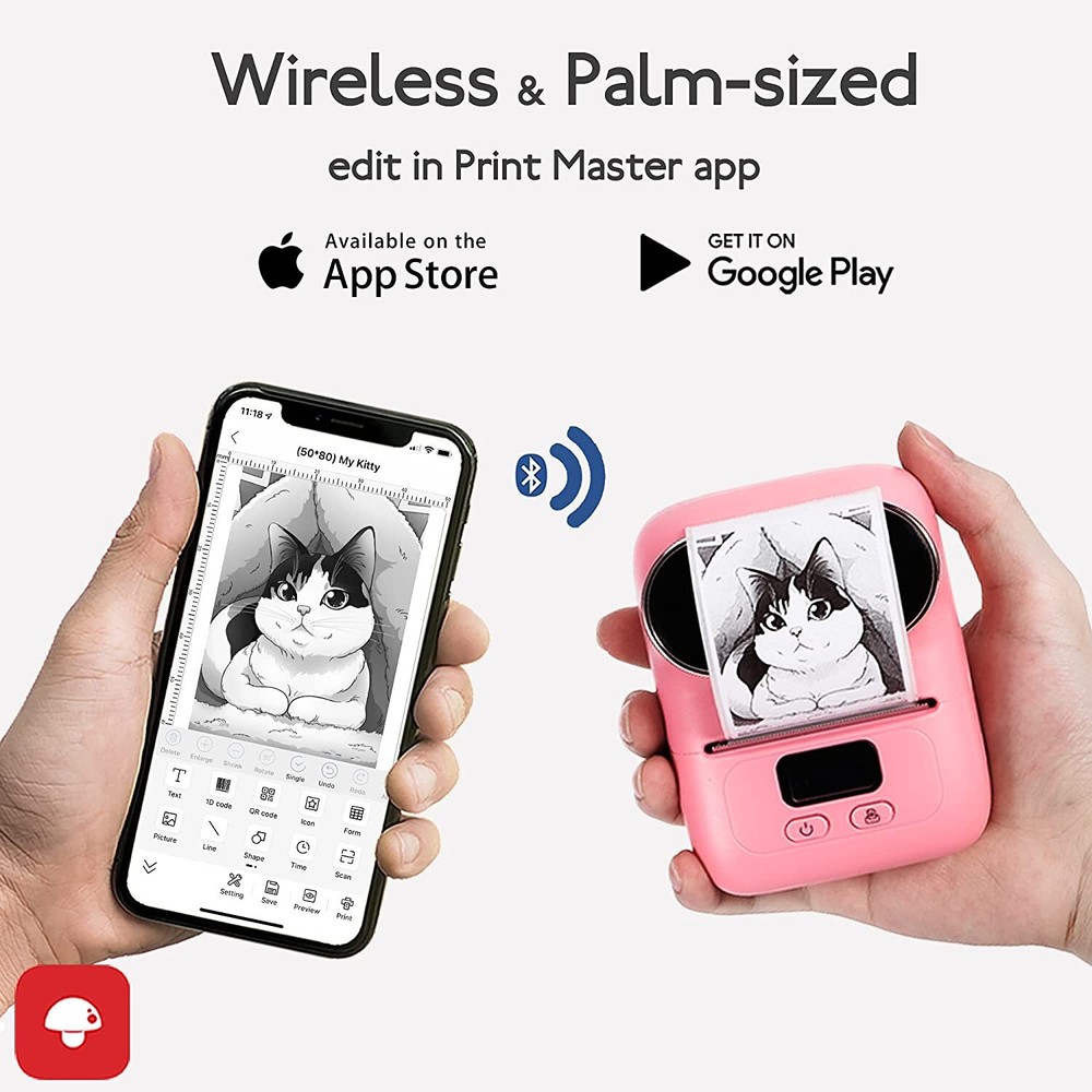 Portable Barcode Printer Wireless Pocket Thermal Printer Label Receipt Printer