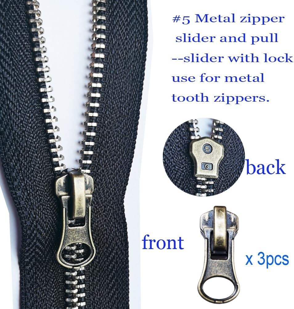12 Pcs Zipper Pull Replacement 5 Zippers Repair Kit Lockable Sliders, Bottom ...