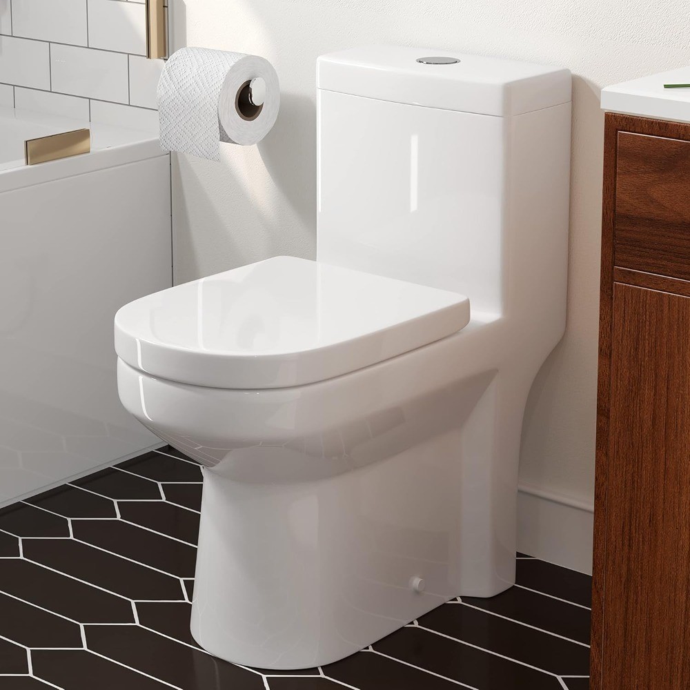 Compact One-Piece Toilet 12 inch Rough-in Flush Short Small Commode