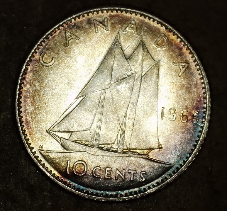 1966 canadian 10 cents silver NT217