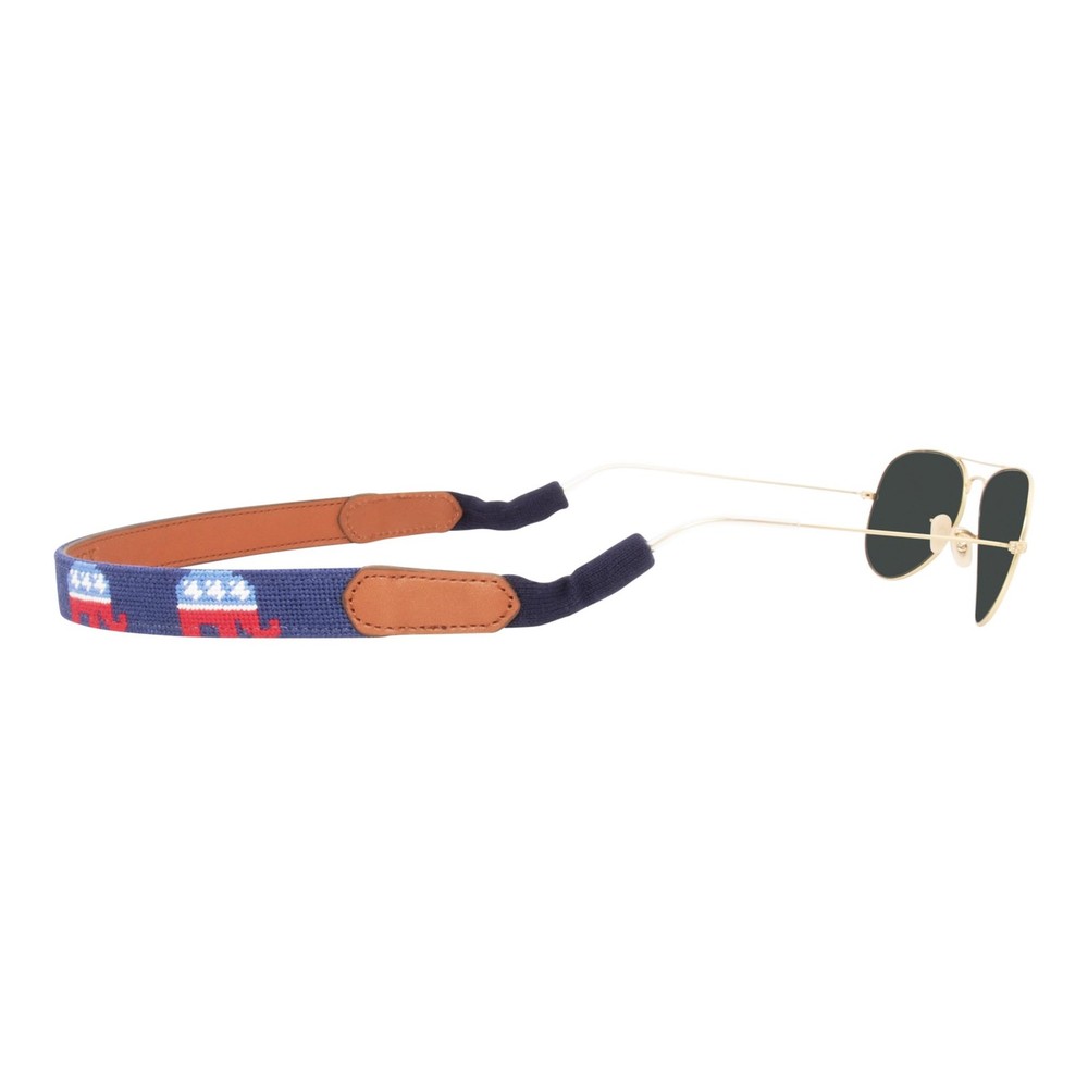 Hand-Stitched Needlepoint Sunglass Strap Retainer on Full Grain Leather Back ...